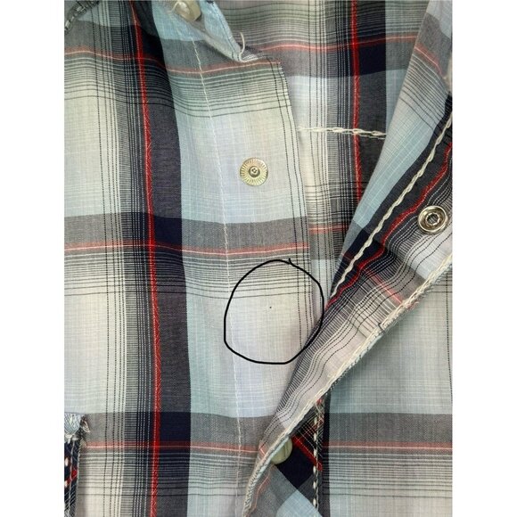 Wrangler Plaid Pearl Snap Long Sleeve Western Shirt Blue Red Gray Stitched Sz XL - Picture 10 of 10
